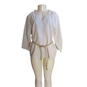 NWT, Hester & Orchard Anthropologie Tan Linen Blend Blouse W/ Belt Sz M